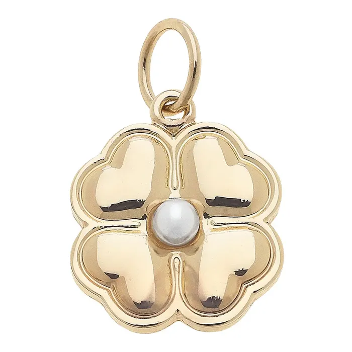 Canvas Charm Necklaces Heart Shaped Clover Charm in Shiny Gold