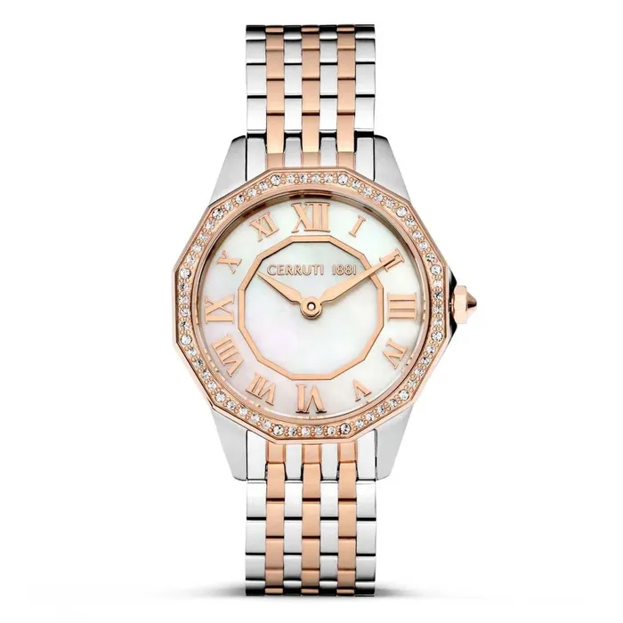 Cerruti Earrings Cerruti 1881 Jesina Ladies White MOP Dial Stainless Steel Silver Rose Gold Watch