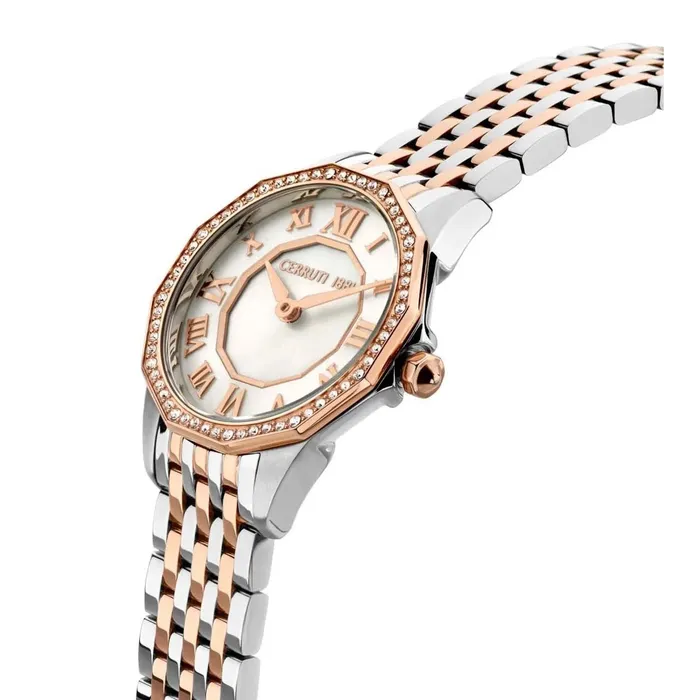 Cerruti Earrings Cerruti 1881 Jesina Ladies White MOP Dial Stainless Steel Silver Rose Gold Watch