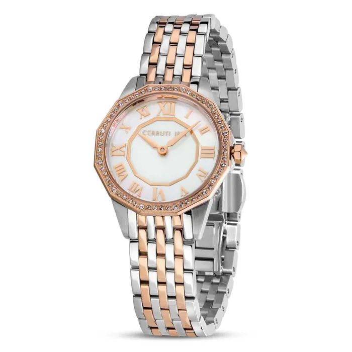 Cerruti Earrings Cerruti 1881 Jesina Ladies White MOP Dial Stainless Steel Silver Rose Gold Watch