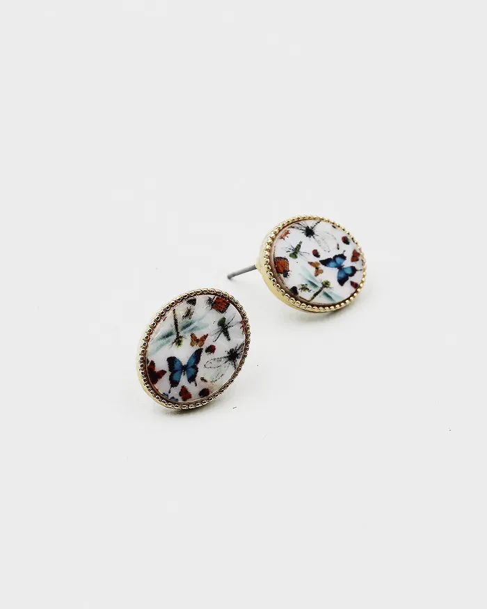 CHECK20241 Earrings Butterfly Print Pearl Stud Earrings