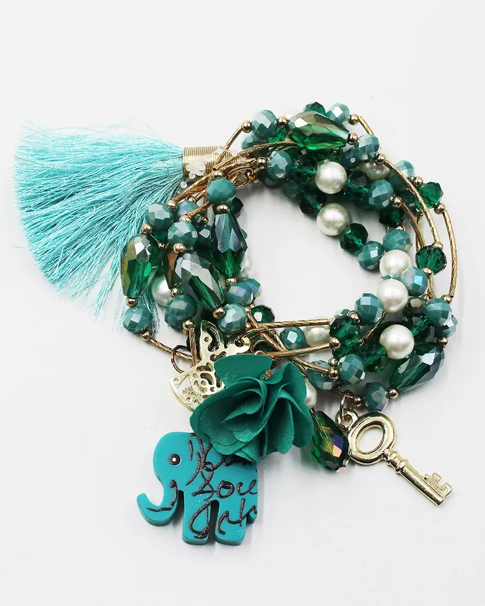 CHECK2024 Bracelets Faceted Crystal Multiple Layered Bracelet with Elephant Charm CHECK2024 Bracelets Faceted Crystal Multiple Layered Bracelet with Elephant Charm