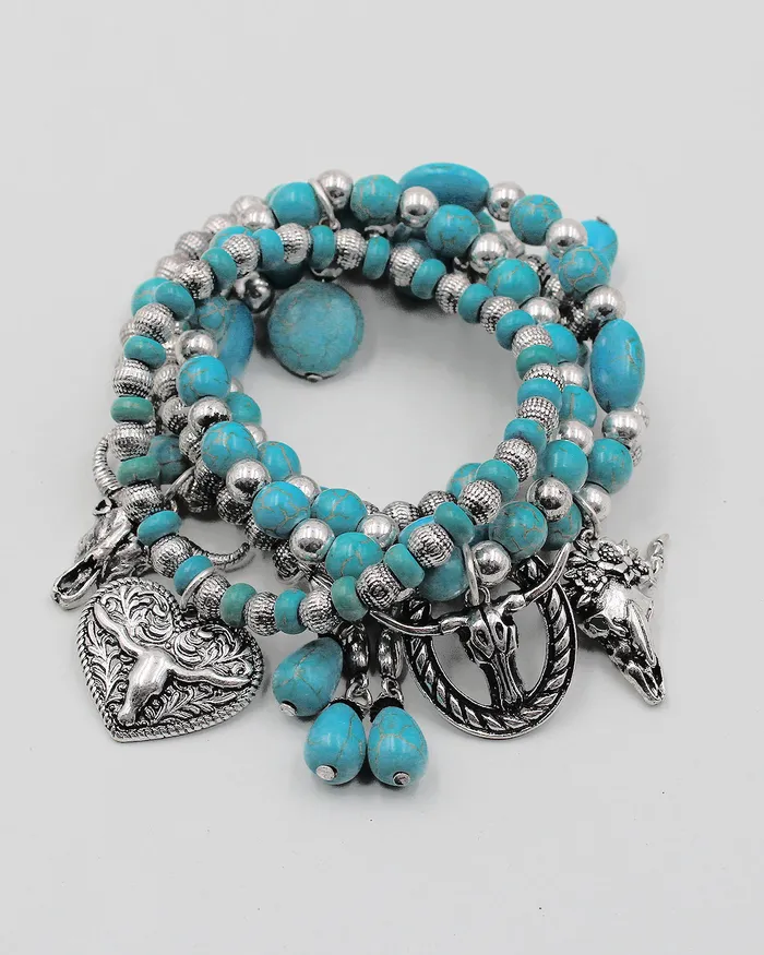 check052722 Bracelets Multiple Layered Bull Head Charm Bracelet