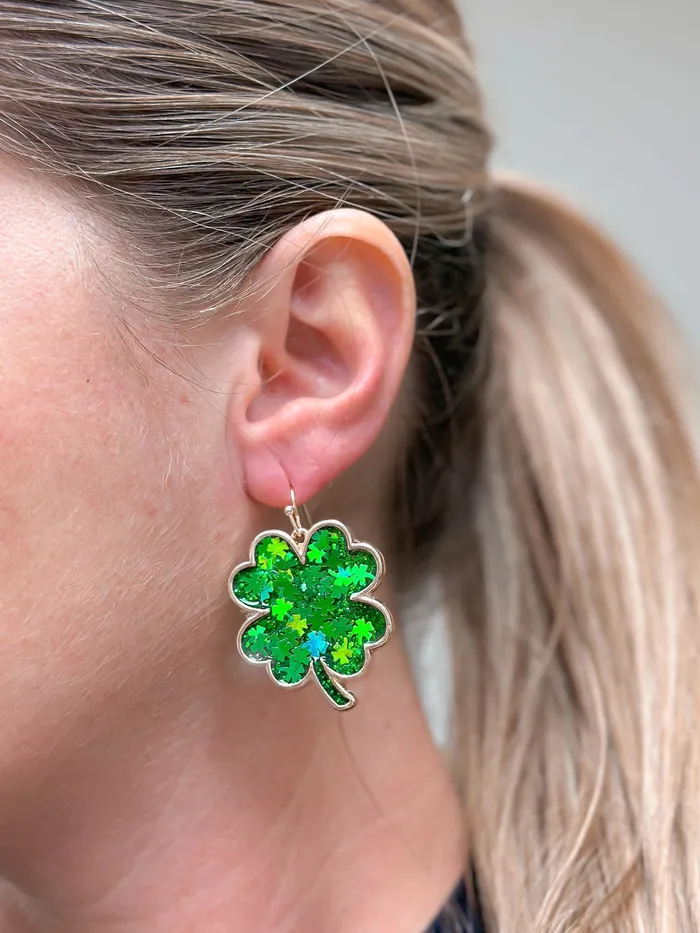 Confetti Glitter Clover Dangle Earrings Prep Obsessed ESS Earrings