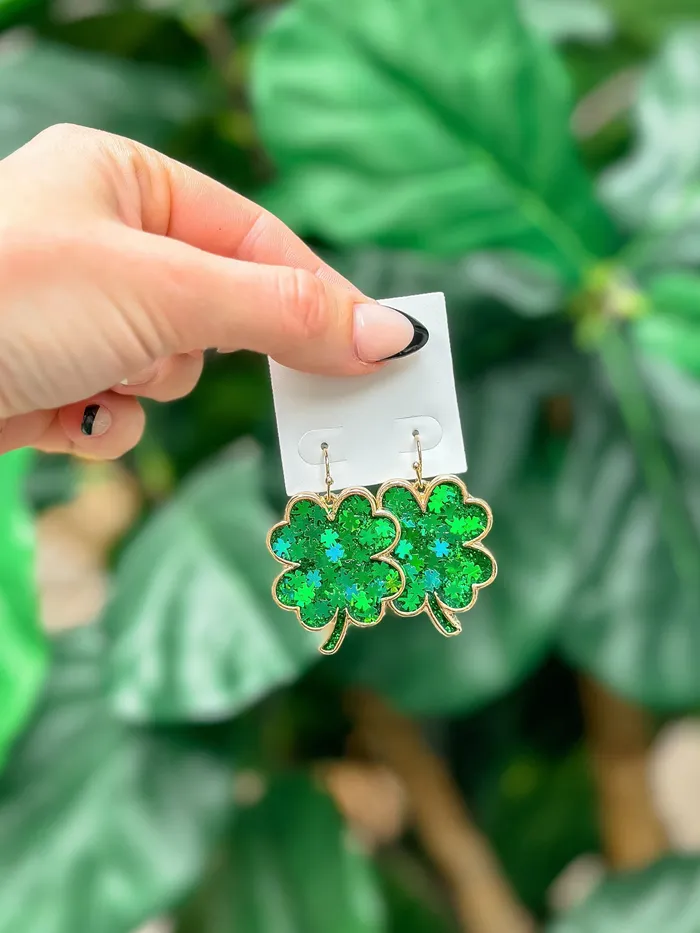 Confetti Glitter Clover Dangle Earrings Prep Obsessed ESS Earrings