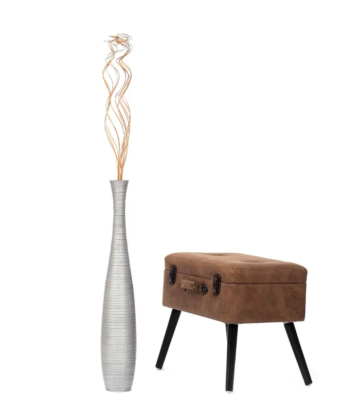 Dropshipped via Social Commerce Network Rings Leewadee Tall Floor Vase 30 inches Wood Silver