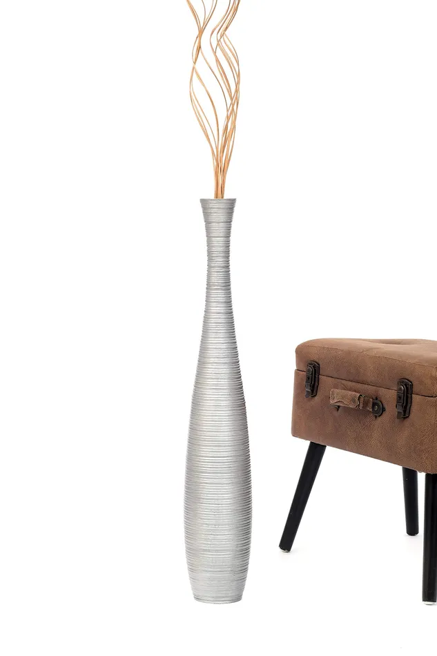 Dropshipped via Social Commerce Network Rings Leewadee Tall Floor Vase 30 inches Wood Silver