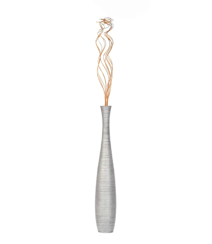 Dropshipped via Social Commerce Network Rings Leewadee Tall Floor Vase 30 inches Wood Silver