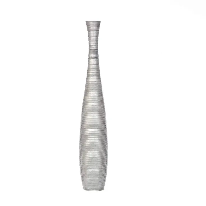 Dropshipped via Social Commerce Network Rings Leewadee Tall Floor Vase 30 inches Wood Silver