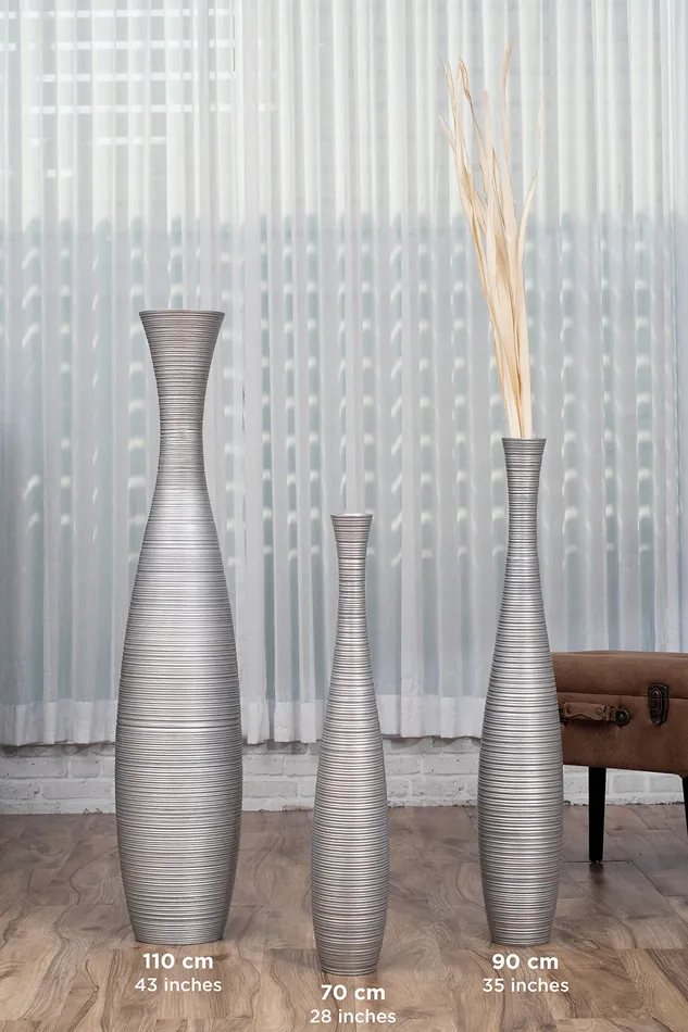 Dropshipped via Social Commerce Network Rings Leewadee Tall Floor Vase 30 inches Wood Silver