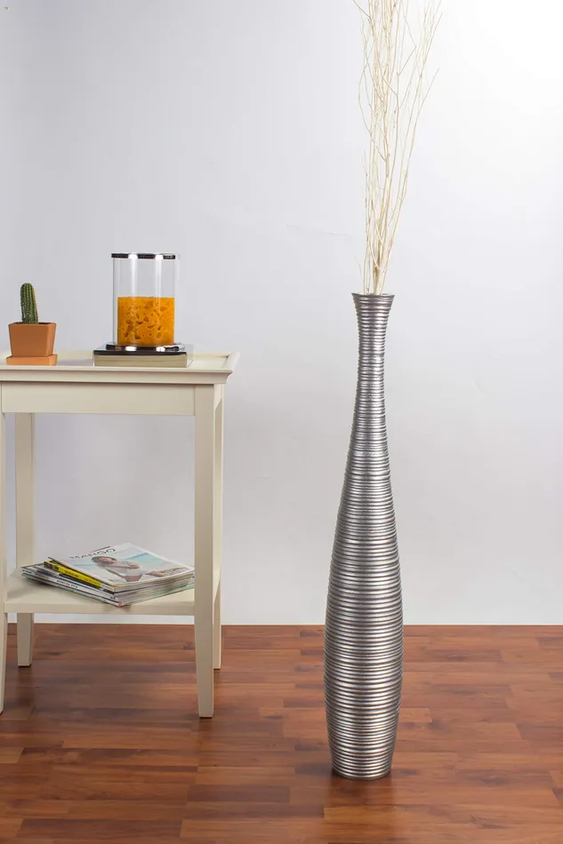 Dropshipped via Social Commerce Network Rings Leewadee Tall Floor Vase 30 inches Wood Silver