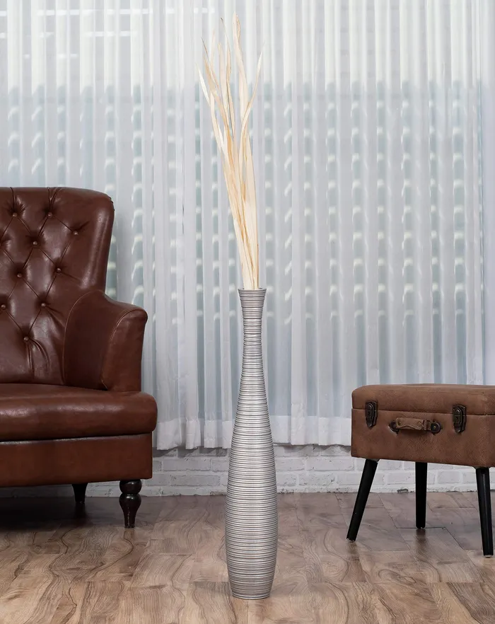 Dropshipped via Social Commerce Network Rings Leewadee Tall Floor Vase 30 inches Wood Silver