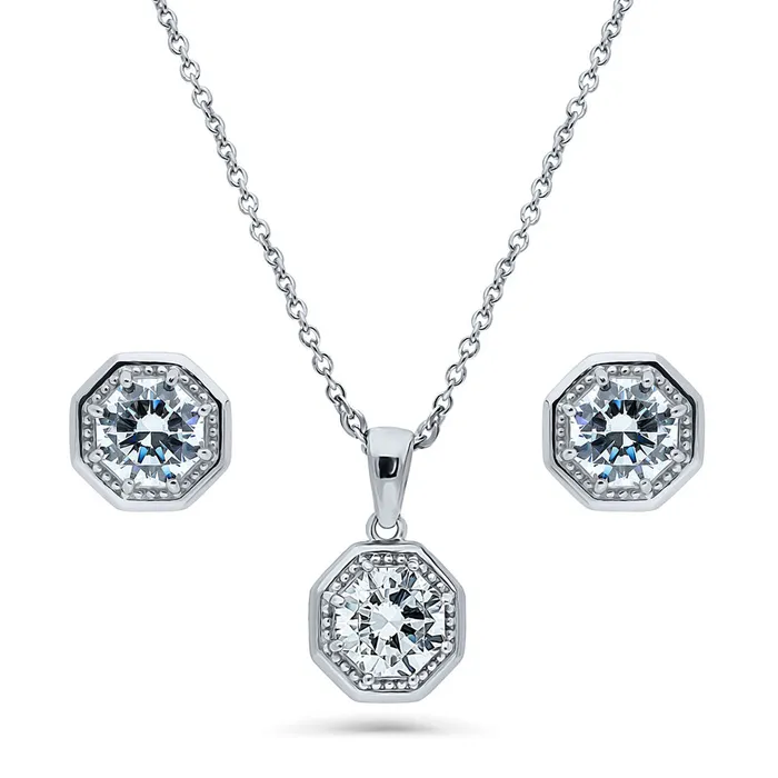 Earrings BERRICLE Art Deco Solitaire CZ Set in Sterling Silver