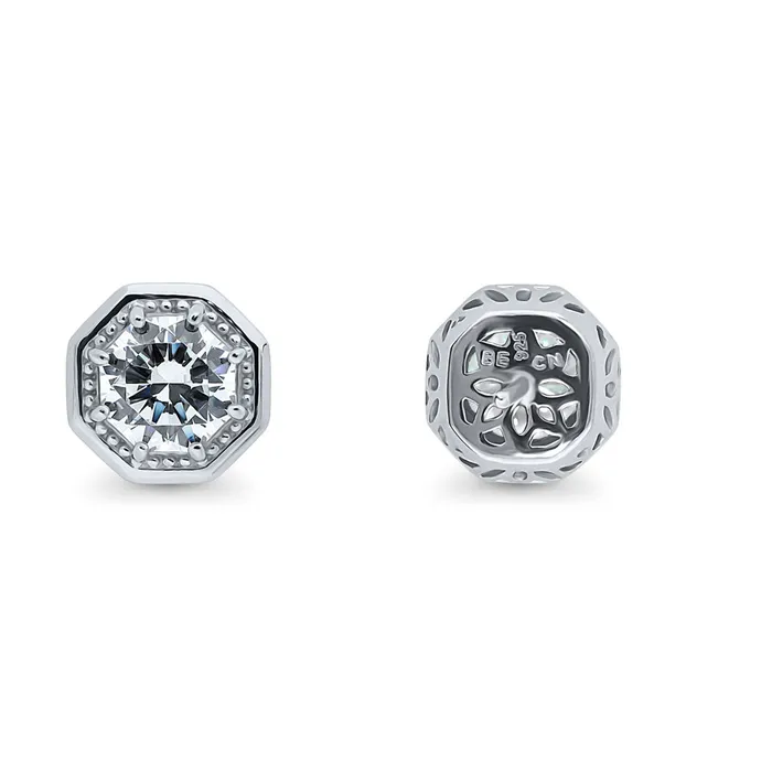 Earrings BERRICLE Art Deco Solitaire CZ Set in Sterling Silver