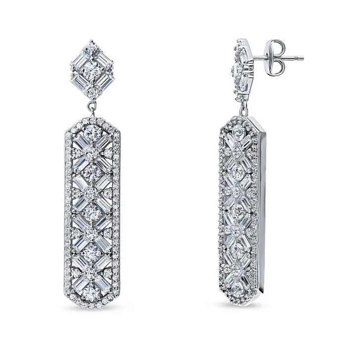 Earrings BERRICLE Bar Art Deco CZ Earrings in Sterling Silver