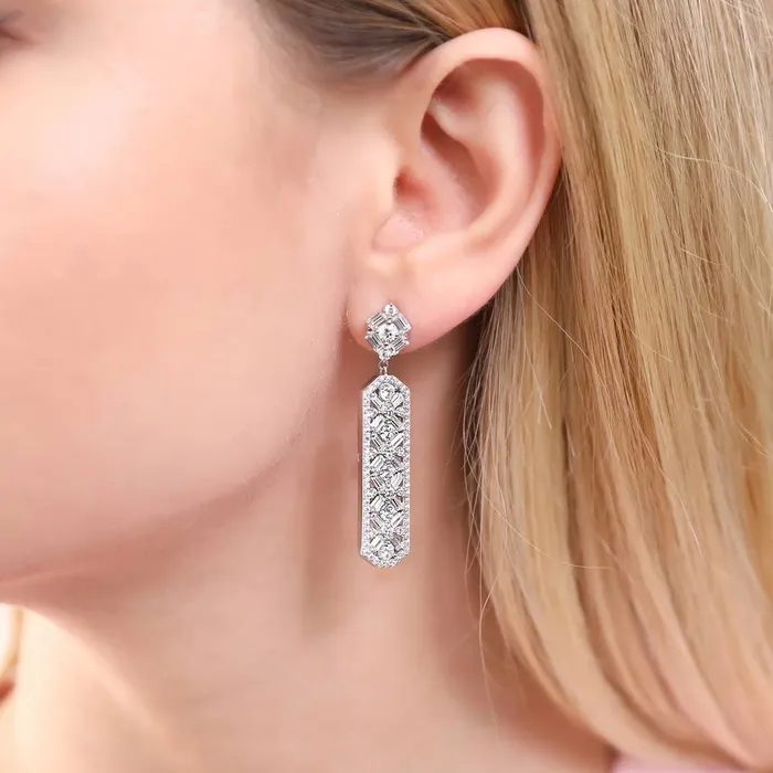 Earrings BERRICLE Bar Art Deco CZ Earrings in Sterling Silver