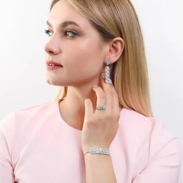 Earrings BERRICLE Bar Art Deco CZ Earrings in Sterling Silver