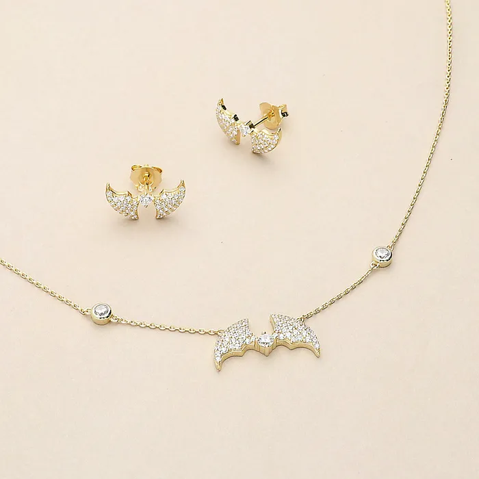 Earrings BERRICLE Bat CZ Set in Gold Flashed Sterling Silver