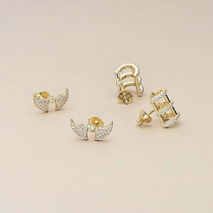 Earrings BERRICLE Bat CZ Set in Gold Flashed Sterling Silver