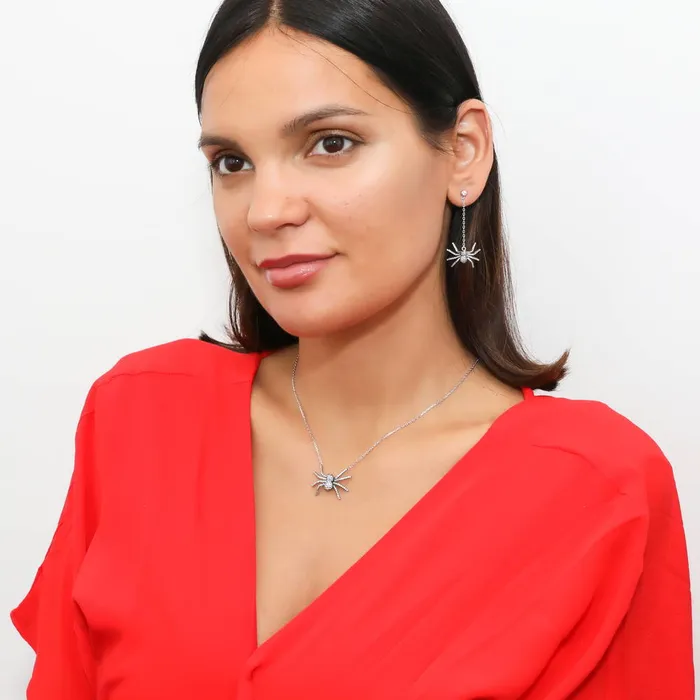Earrings BERRICLE Spider CZ Necklace and Earrings in Sterling Silver