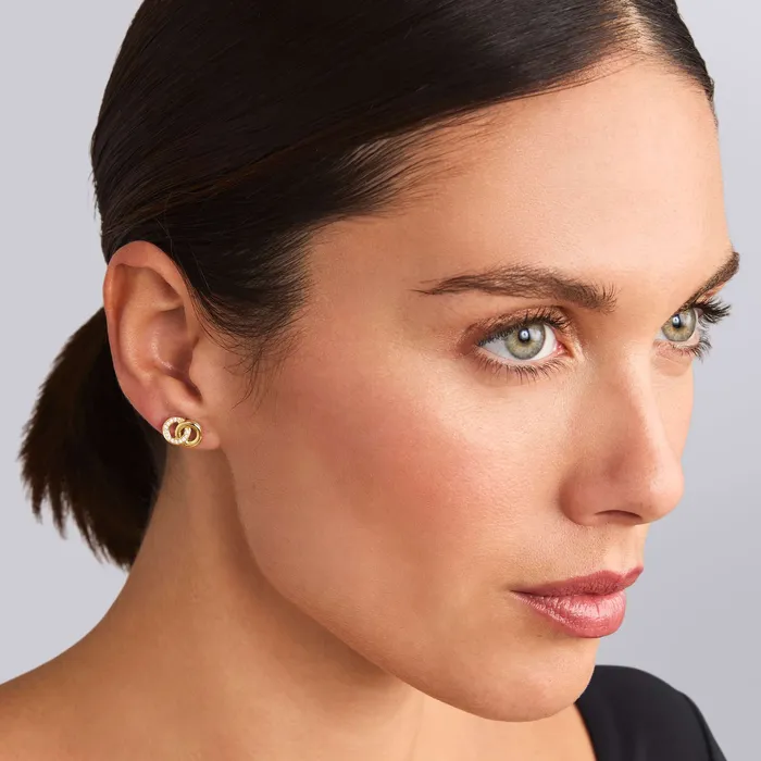 Earrings LAGOS Signature Caviar TwoTone Interlocking Diamond Stud Earrings Earrings LAGOS Signature Caviar TwoTone Interlocking Diamond Stud Earrings