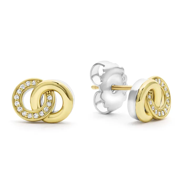 Earrings LAGOS Signature Caviar TwoTone Interlocking Diamond Stud Earrings Earrings LAGOS Signature Caviar TwoTone Interlocking Diamond Stud Earrings