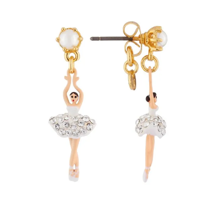 Earrings Les Nereides Les NereidesWhite Mini Ballerina Stud Earrings With Rhinestone And PearlOne Size