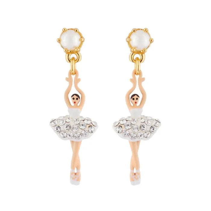 Earrings Les Nereides Les NereidesWhite Mini Ballerina Stud Earrings With Rhinestone And PearlOne Size Earrings Les Nereides Les NereidesWhite Mini Ballerina Stud Earrings With Rhinestone And PearlOne Size