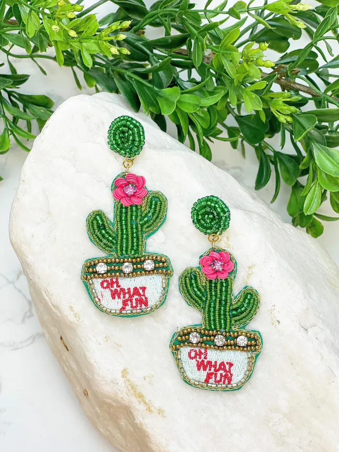 Earrings Potted Flower Cactus Beaded Dangle Earrings Prep Obsessed TI Earrings Potted Flower Cactus Beaded Dangle Earrings Prep Obsessed TI