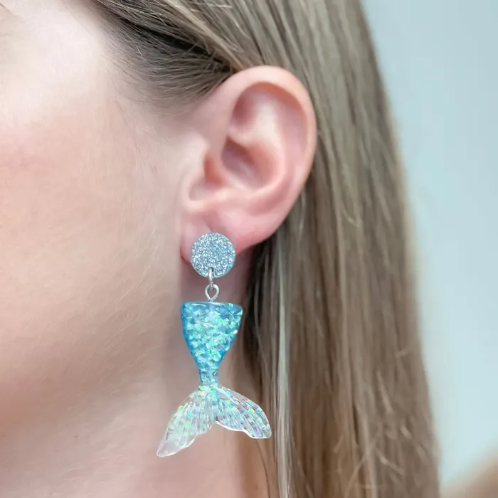 Earrings Prep Obsessed LM Acrylic Glitter Mermaid Dangle Earrings Blue
