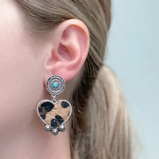 Earrings Prep Obsessed MOA Leopard Western Heart Drop Earrings
