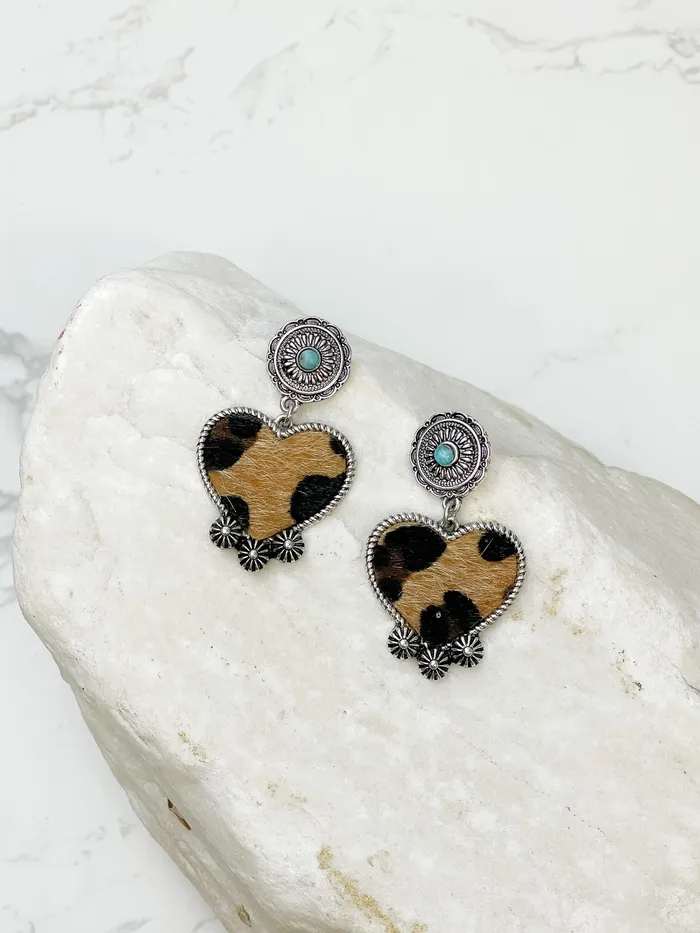 Earrings Prep Obsessed MOA Leopard Western Heart Drop Earrings