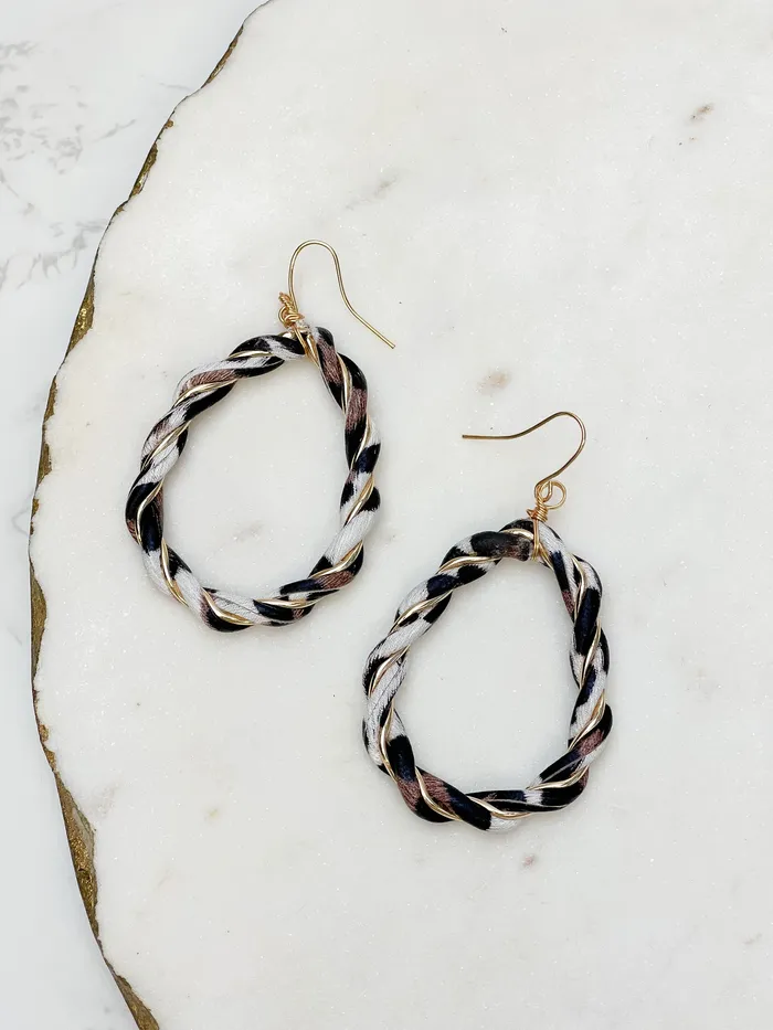 Earrings Prep Obsessed PR Black White Marbled Gold Dangle Hoop Earrings