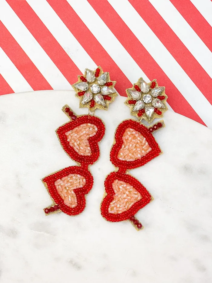 Earrings Prep Obsessed TL Heart Glasses Beaded Dangle Earrings
