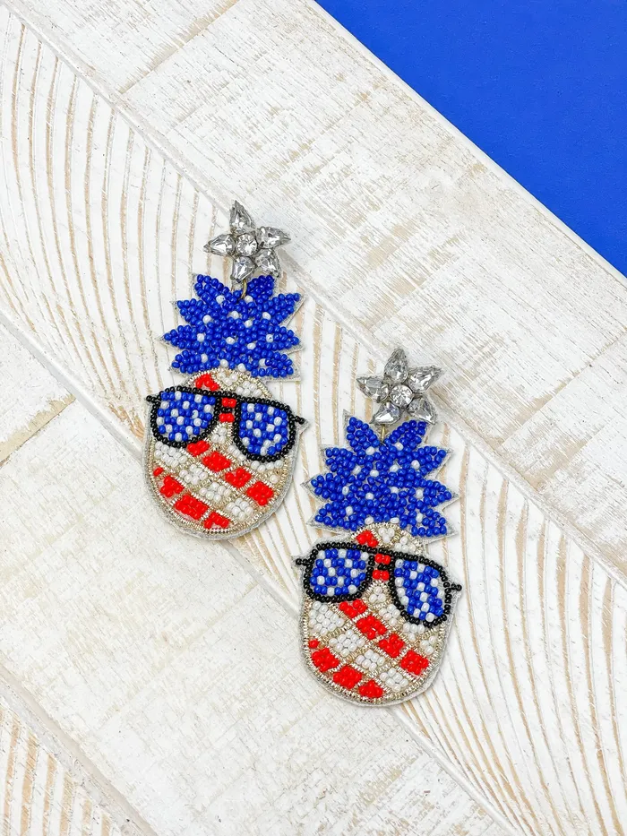 Earrings Prep Obsessed TL Patriotic Pineapple Beaded Dangle Earrings