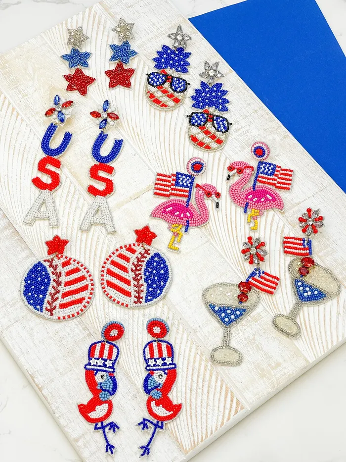 Earrings Prep Obsessed TL Patriotic Pineapple Beaded Dangle Earrings