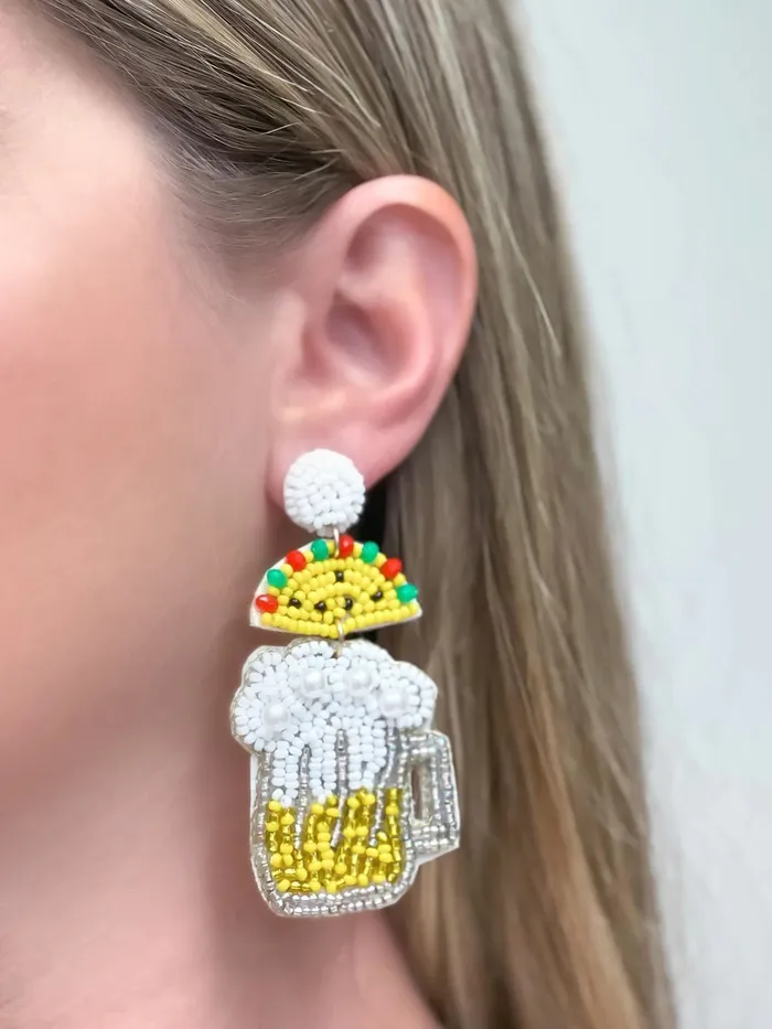 Earrings Prep Obsessed TL Tacos Beer Beaded Dangle Earrings