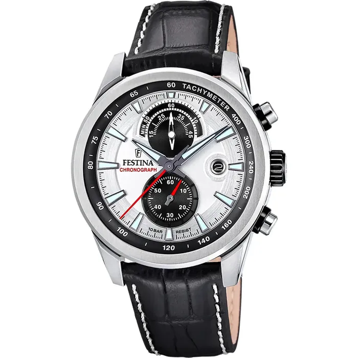Festina Festina Timeless Chronograph Gents Silver Dial Leather Watch Watches Festina Festina Timeless Chronograph Gents Silver Dial Leather Watch Watches
