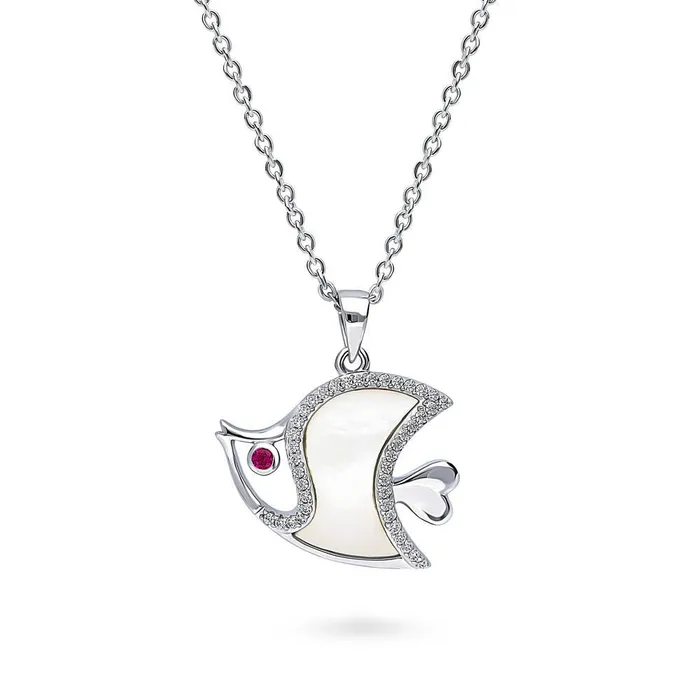 Fish Mother Of Pearl Necklace in Sterling Silver BERRICLE Necklaces