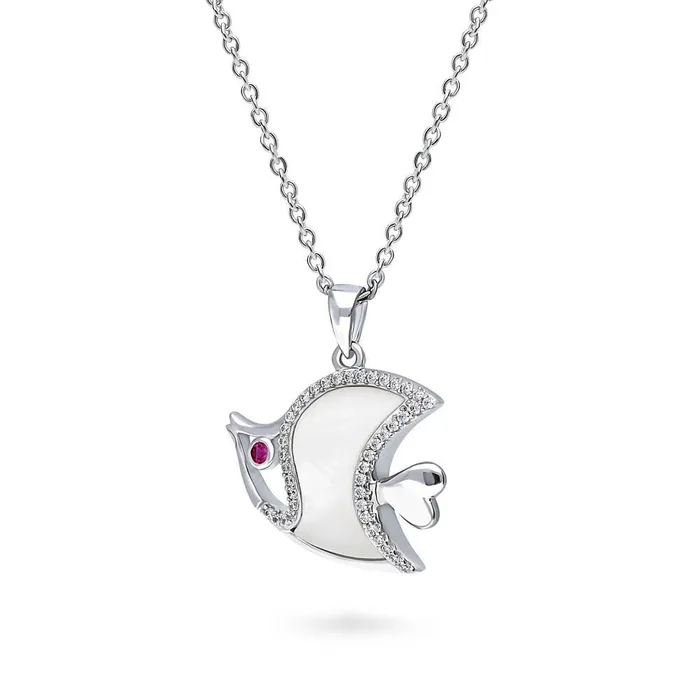 Fish Mother Of Pearl Necklace in Sterling Silver BERRICLE Necklaces
