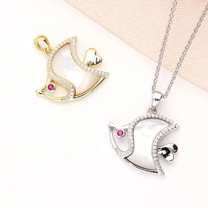 Fish Mother Of Pearl Necklace in Sterling Silver BERRICLE Necklaces
