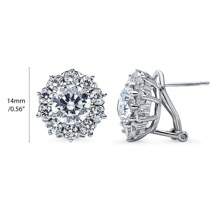 Flower Halo CZ Omega Back Stud Earrings in Sterling Silver BERRICLE Earrings