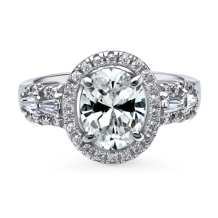 Halo Art Deco Oval CZ Ring in Sterling Silver BERRICLE Rings