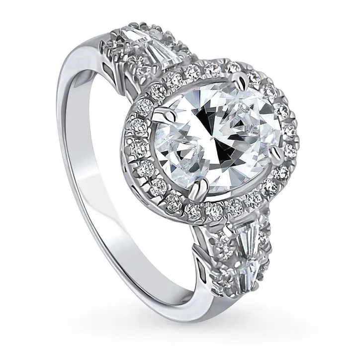 Halo Art Deco Oval CZ Ring in Sterling Silver BERRICLE Rings