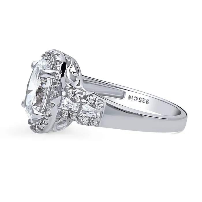 Halo Art Deco Oval CZ Ring in Sterling Silver BERRICLE Rings