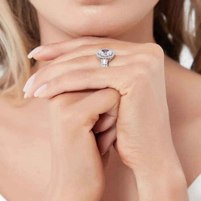 Halo Art Deco Oval CZ Ring in Sterling Silver BERRICLE Rings