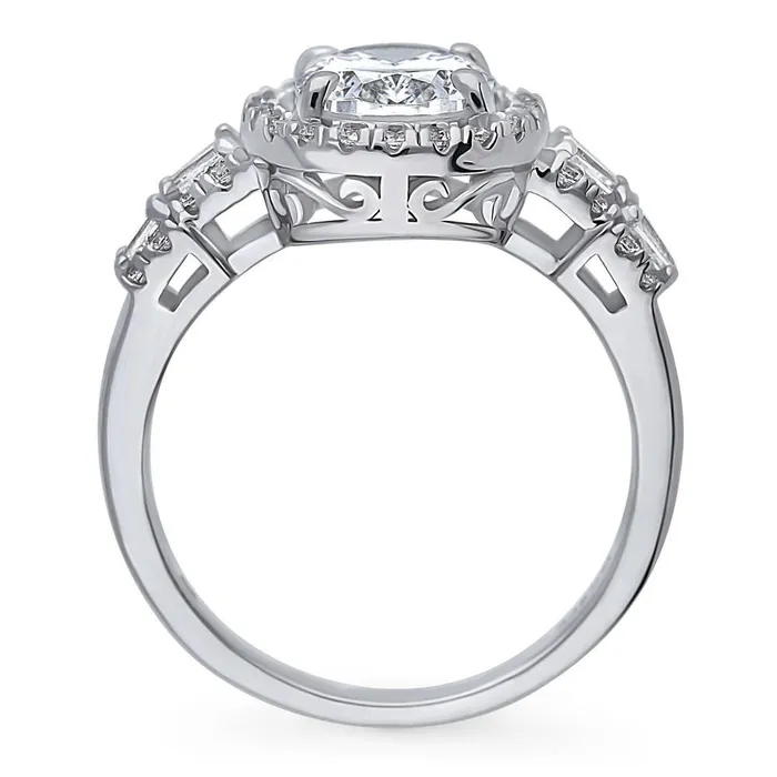 Halo Art Deco Oval CZ Ring in Sterling Silver BERRICLE Rings