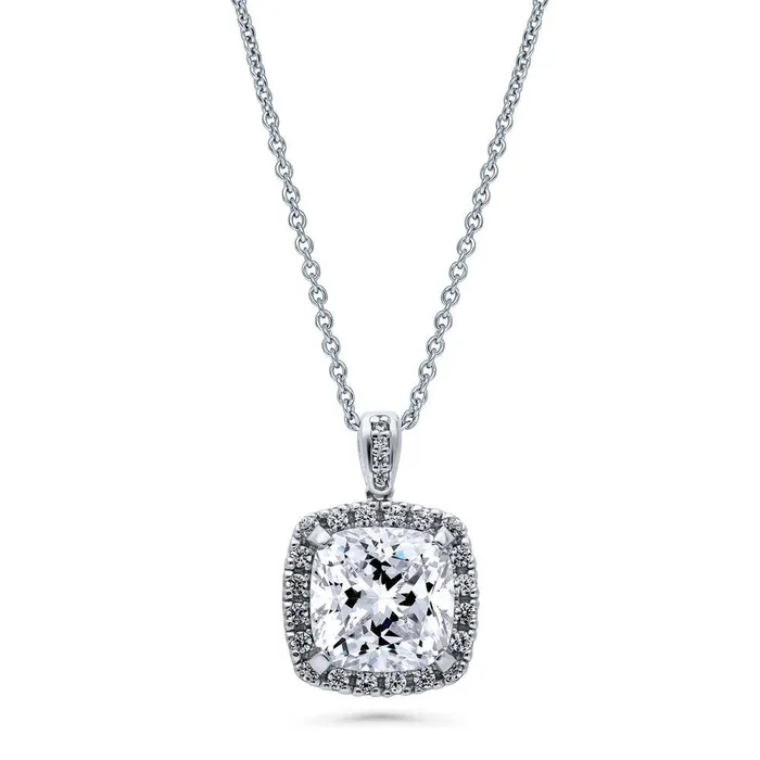 Halo Cushion CZ Necklace in Sterling Silver BERRICLE Necklaces