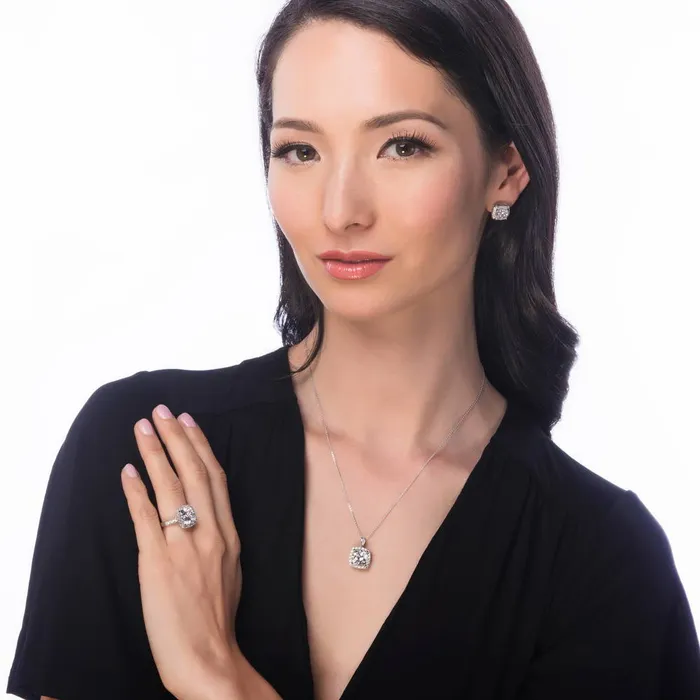 Halo Cushion CZ Necklace in Sterling Silver BERRICLE Necklaces