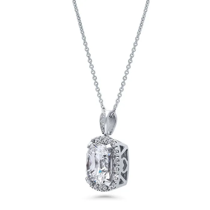Halo Cushion CZ Necklace in Sterling Silver BERRICLE Necklaces